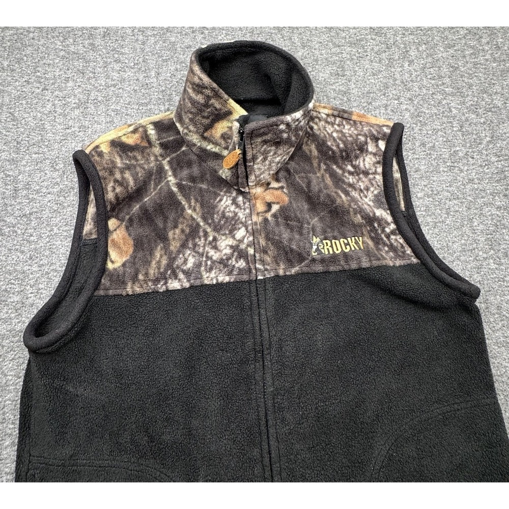 Rocky Men's Fleece Vest Sz M Black And Camo Full Zip Hunting‎ Outdoor Camouflage